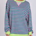 Women Striped Oversized Sweatshirt Long Sleeve Crewneck Hoodies Shirts 2024 Fall Pullover Top Trendy Preppy Clothes (L)