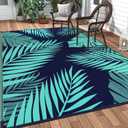 GENIMO Outdoor Rug, Waterproof Plastic Rugs 10'x14' for Camping Blue Green | Outside Larger Leaf Carpet Mat for Porch Decor, Deck, Camping, RV, Backyard, Balcony, Picnic, Beach, Reversible, Foldable