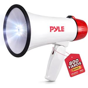 Pyle 30W Megaphone Bullhorn with Built-in Siren, LED Lights, Adjustable Volume Control, 800-Yard Range, Lightweight & Portable - Ideal for Football, Soccer, Baseball, Cheerleading & Safety Drills, Medium