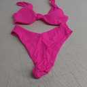 Geluboao Bikini Set for Women Solid V Neck Knot Front Push Up High Leg Thong Two Piece Swimsuit (X-Large, Rose)