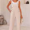 PRETTYGARDEN Overall Jumpsuit For Women 2025 Summer Casual Wide Leg Sleeveless Button Striped Jumpsuits Trendy Outfits (M)