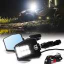Xprite UTV LED Side Rear View Mirrors Light Aluminum w/Puddle Lights, Fits 1.75"-2 Inch Roll Cage Bar for Polaris RZR Pioneer, SXS, Can-Am X3, Kawasaki Teryx Mule, Yamaha Rhino Wolverine Black