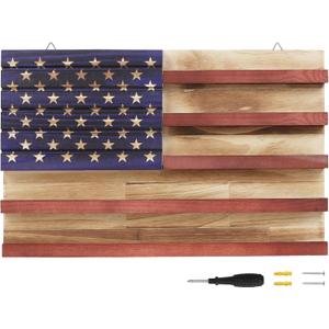 LACGO Challenge Coin Display Wall Mount, Military Coin Display Holder with American Flag, Wooden Coins Collection Stand for Police, Veteran, Patriotic Decor