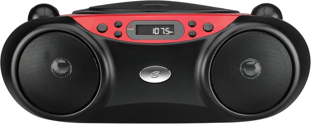 GPX BC232R Portable Top-Loading CD Boombox with AM/FM Radio and 3.5mm Line in for MP3 Device - Red/Black (Pack of 1)