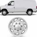 16 Inch Silver Hubcaps Compatible with 1998-2023 Ford E-150 E-250 E-350 Van, 8-Lug Wheel Covers for Factory Steel Wheels, Replace F8UZ-1130-AA F7UZ-1130-AA, Set of 4