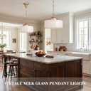 Vintage Milk Glass Pendant Light Fixture, 16" Kitchen Island Chandelier, Medium