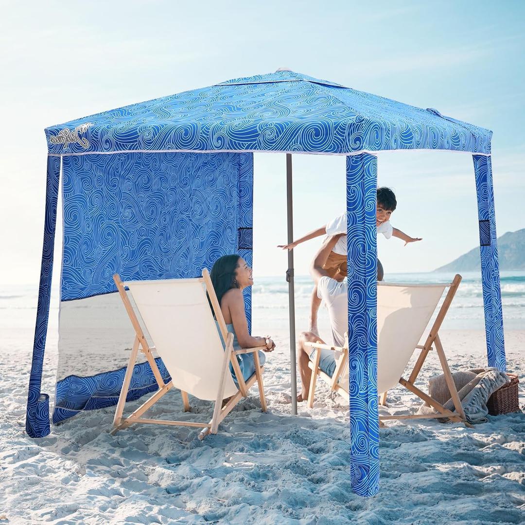 Beach Cabana, 6.2'6.2' Beach Canopy with Side Wall, UPF 50+ UV Protection Easy Setup Tent Sun Shelter with Sand Pockets for Whole Family(Surging Waves)