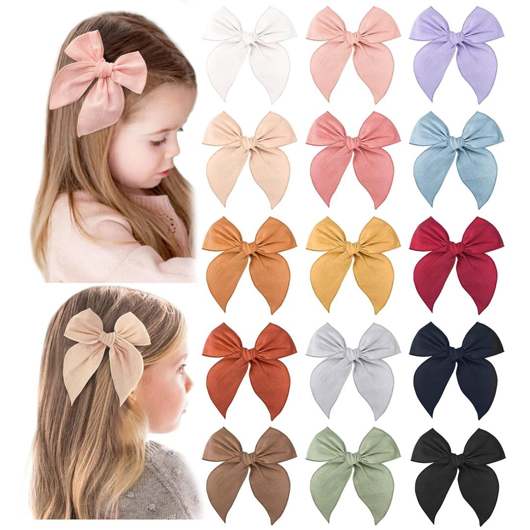 Niceye Fable Girls Hair Bows Cotton Linen Alligator Hair Clips or Little Girls Toddlers Kids Neutral Handmade Hair Accessories - 4.5 bow (Purple Taro)