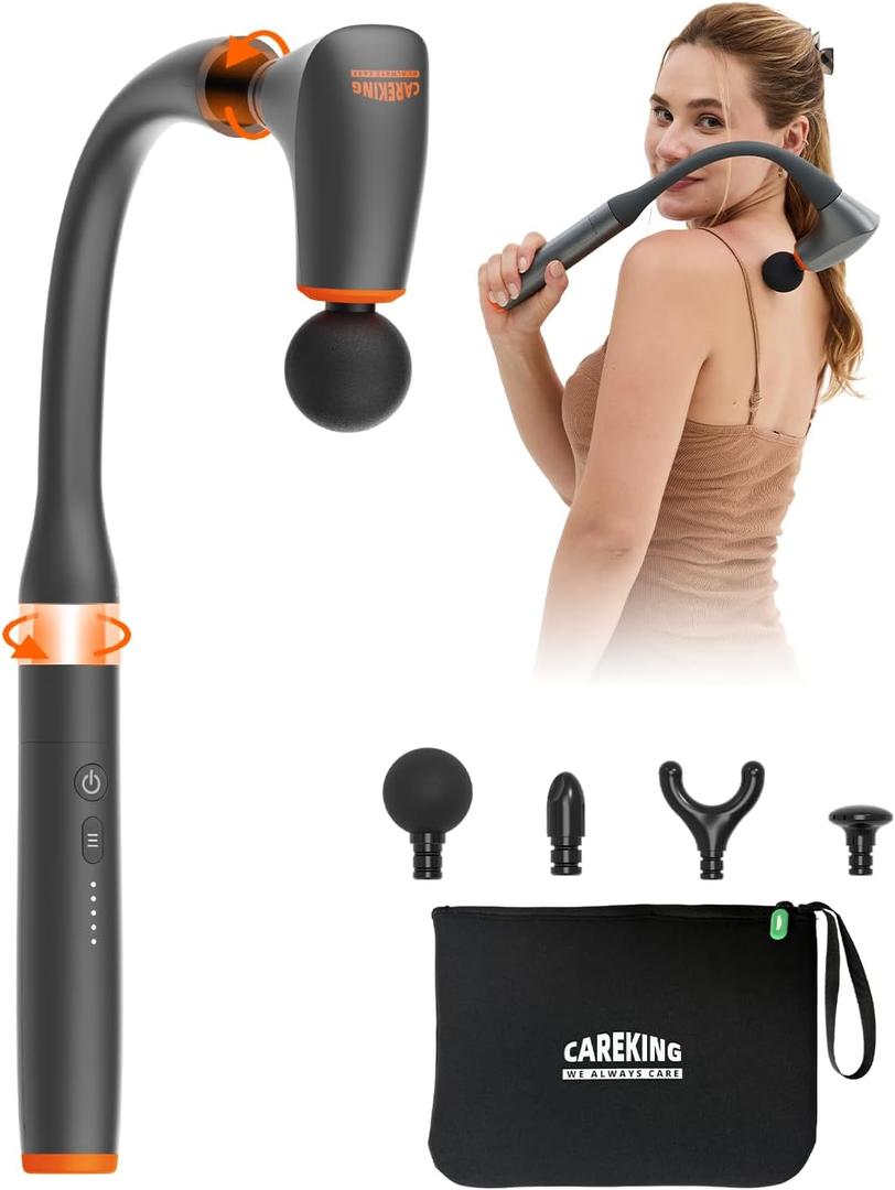 CAREKING WE ALWAYS CARE Convertible Massage Gun Deep Tissue for Back Neck Muscle Pain Relief - Electric Handheld Percussion Shoulder Massager Tool with Detachable Long Handle Portable Case