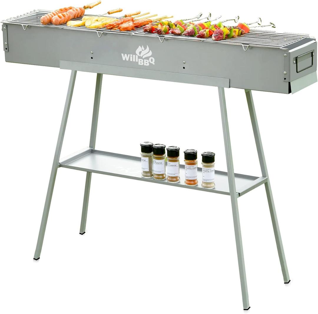 WILLBBQ Charcoal Grill Tailgate Parties, Patio, Beach Barbecues, Backyard Gatherings,Alloy Steel BBQ Barbecue Outdoor Grilling with Durable Support Frame and Dual Adjustable Vents (39.4x7.1x5.1 inch)