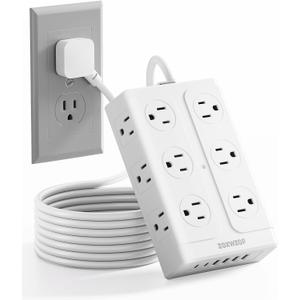 Surge Protector Power Strip - 12 Outlets(1850W/15A/14AWG) 6 USB Ports2 USB C, 6FT Flat Plug Extension Cord, Wall Mount Multi Plug Outlet Extender, ETL Listed for Home, Dorm Room