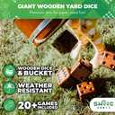 Swooc Games - Yardzee, Farkle & 20+ Giant Dice Games (All Weather) Yard Dice with Wooden Bucket, 5 Scorecards & Marker - Jumbo Dice Yard Game - Extra Large Yard Game for Adults - Jumbo Lawn Fun, 3.5" Dice