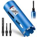 3 1/2" Dry Core Drill Bit, 5/8"-11 Thread, with 3 Adapters Included: SDS Plus, SDS Max and 1/2" Hex Shank, 9.5" Drilling Depth, 3.5 Inch Core Bit for Concrete Masonry Brick Block Stucco