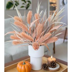 7 PCS Artificial Fall Stem Fake Plants, 26 in Fake Leaves Autumn Greenery Branches Orange Flowers Faux Foliage DIY Stems for Vase Thanksgiving Home Kitchen Office Indoor Centerpiece Table Decoration