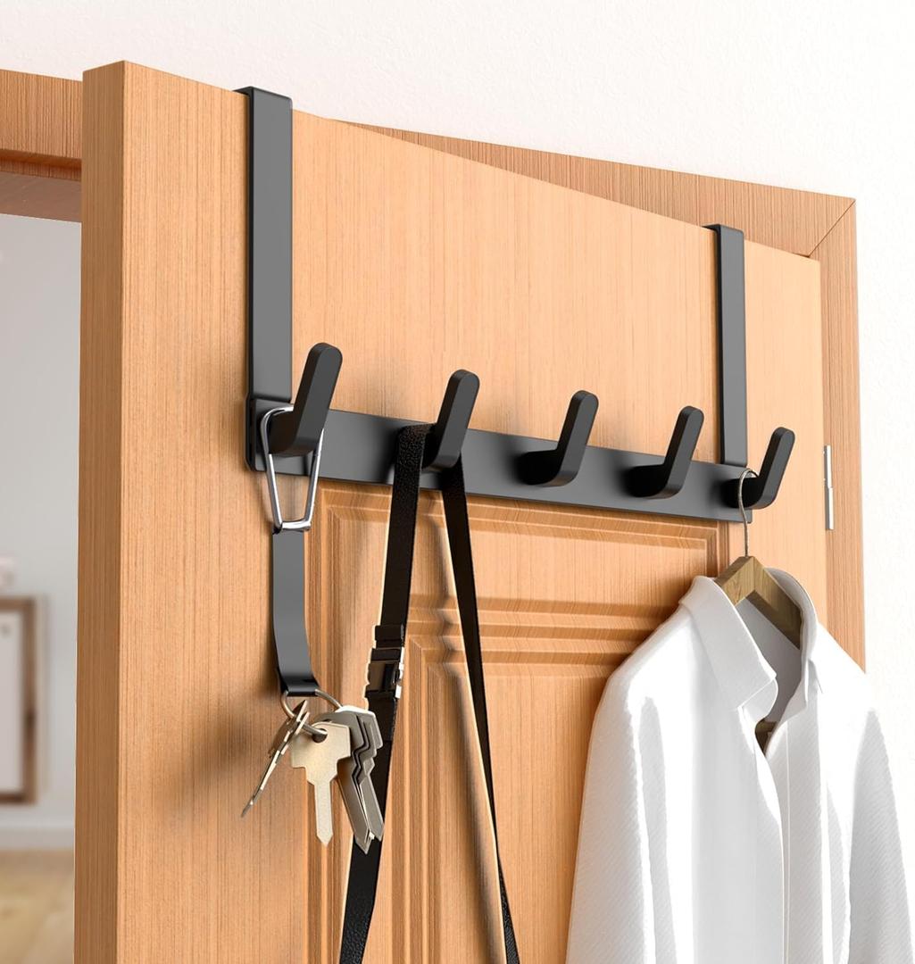 CHAUNCEY HOME Over The Door Hooks Hanger, Heavy Duty Rack for Winter Coat, Fits 1 3/4" Doors, L7U - Bathroom Accessories and Towel Organizer Holder - Black