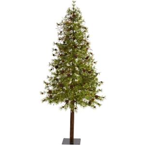 Nearly Natural 7ft. Wyoming Alpine Artificial Christmas Tree with 200 Clear (Multifunction) LED Lights and Pine Cones on Natural Trunk