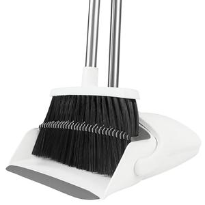 BSKLIN Broom and Dustpan Set, Broom Dustpan Combo Set for Home 52-in Long Adjustable Handle Broom with Dustpan Teeth to Clean Hair for Home Office Kitchen Lobby(White)