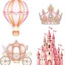 Honoson 4 Pcs Large 20" x 30" Princess Castle Cardboard Cutouts Standup, Princess Birthday Party Decoration Backdrop Yard Signs for Baby Shower Pink Party Supplies Lawn Crown Decor
