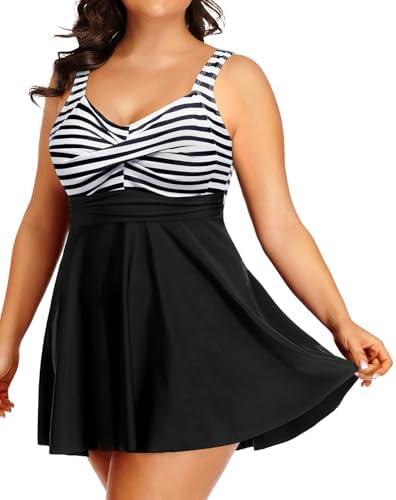 Tempt Me Women's Plus Size Swim Dress - One Piece Swimsuits Tummy Control Bathing Suit Swimwear 2025, Black White 22W