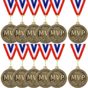 Kenning 12 Pack Basketball Trophy Gold Medals Award for Team 2 Inch Zinc Alloy with Neck Ribbons, MVP Champion Awards Medals for Team Sports and Basketball Competitions Party Favors
