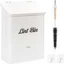 Uross Magnetic Lint Bin with Lint Brush, Metal Wall Mounted Dryer Lint Box Holder Keeper Organization with Lid, Stylish Laundry Room Decor -White