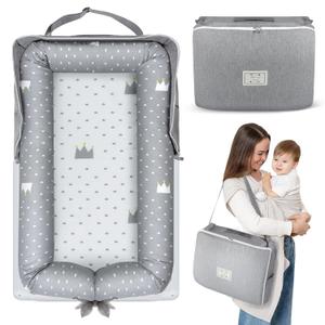 Baby Lounger for Newborn 0-24 Months, Snuggle Cozy Me Portable Infant Lounger with Soft Breathable Cotton, Adjustable Size Lengthen Space Lightweight & Washable Essentials for Home Travel (1. Crown)