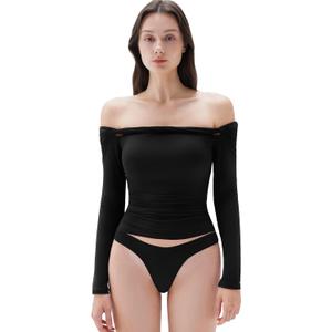 SUUKSESS Women Padded Off The Shoulder Tops Double Lined Going Out Fitted Basic Fall Shirts (Small, 01 Black)