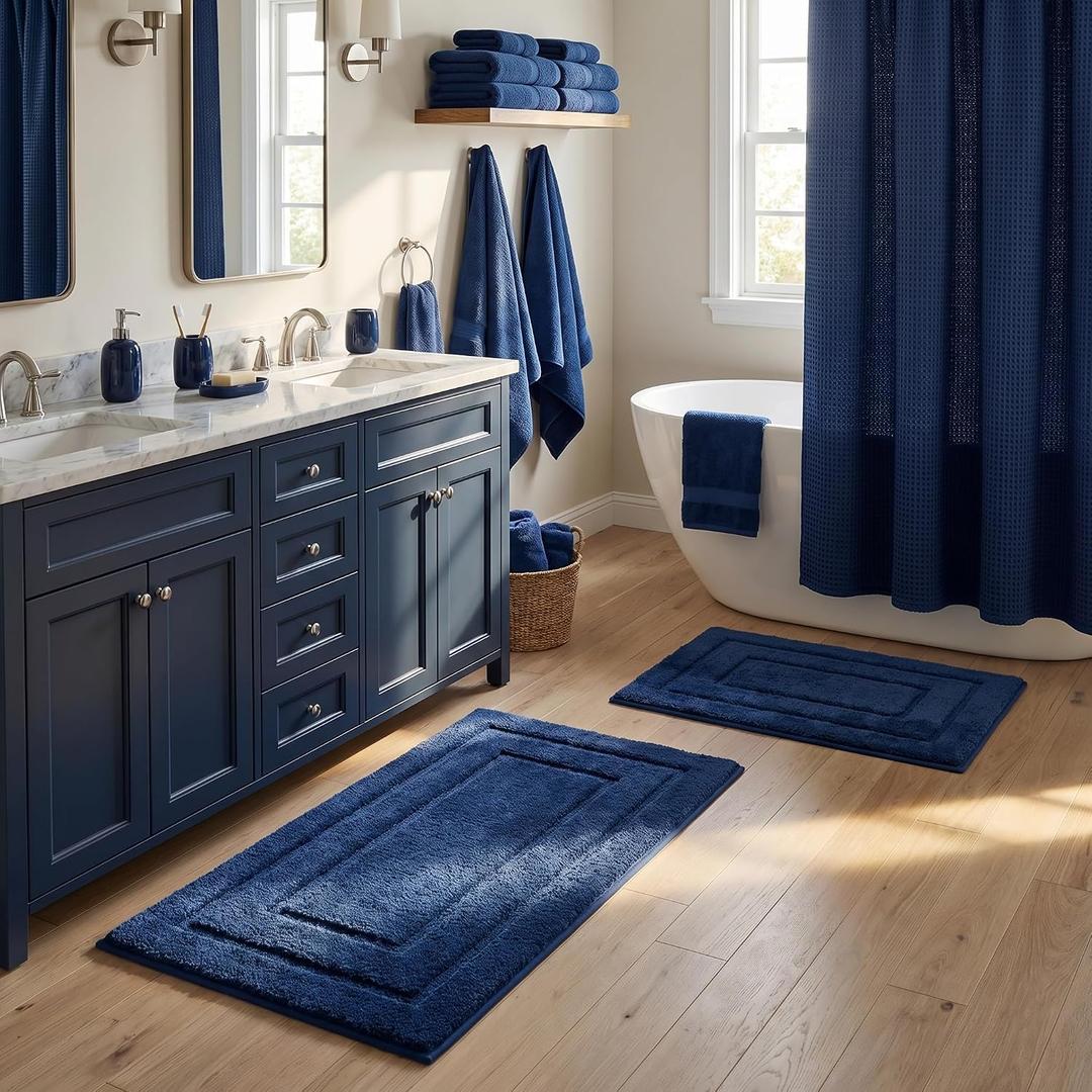 GRANNY SAYS Bathroom Rugs Sets 2 Piece,Soft Bath Mats for Bathroom, Bath Rugs Non Slip Washable, Absorbent Bath Rug for Tub,Shower and Toilet, Bathroom Mat Set (Blue, 20" x 32" + 16" x 24")