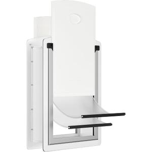 Dog Door for Wall, Steel Dog Door with Telescoping Tunnel, Weatherproof Pet Door with Two Sliding Lock Panels and Magnetic Flaps, Easy to Install, White, Large