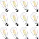 Brightown 12 Pack LED Edison Bulbs, 6W, Equivalent 60W, High Bright 2700K Warm White,750 Lumens, Non-Dimmable, E26 Medium Base ST58 Antique Filament Bulbs with 83+ CRI for Ceiling Fan Bathroom Porch
