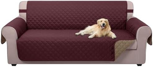 U-NICE HOME Reversible Sofa Cover Couch Cover for Dogs with Elastic Straps Water Resistant Furniture Protector for Pets Couch Cover for 3 Cushion Couch (Sofa, Burgundy/Tan) 68" L