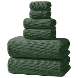 REDKISS 6-Piece Bath Towel Set - 2 Washcloths, 2 Hand Towels, 2 Bath Towels | Ultra-Fiber Coral Fleece, Super Absorbent, No Lint & No Fading | Perfect for Bathroom, Spa, Gym | Family -Olive Green