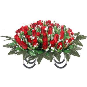 Artificial Cemetery Flowers for Grave,Headstone Flower Saddle for Grave Tombstone Decorations (Red)