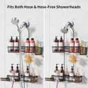 Shower Caddy Hanging with Door Hook - Split Design for Handheld Showerheads, Rustproof Over The Showerheads Bathroom Organizer with Hooks Soap and Toothbrush Holder, Bathroom Accessories Black