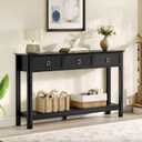 Treocho 53.1" Console Table with 3 Drawers, Modern Entryway Table, 2-Tier Narrow Long Sofa Table Behind Couch Table for Living Room, Hallway, Black