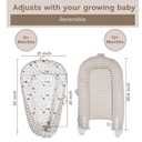 Baby Nest, Baby Lounger, Organic Cotton Lounger for Baby, Reversible Breathable Adjustable Portable - Star Collection (White/Tan)