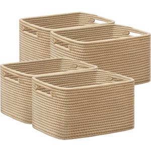 UBBCARE 4 Pack Storage Baskets for Shelves, Baskets for Organizing, Cube Shelf Storage Bin with Handles, Woven Storage Basket, 13"L x 9"W x 7.5"H, Brown