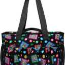 Bingo Tote Bag with Pockets for Daubers and Accessories (Black/Red/Green)