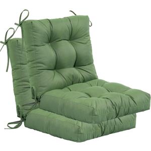 QILLOWAY Outdoor Chair Cushion for Patio Furniture, Waterproof Patio Cushions Set of 2 with Ties, Fade Resistant Replacement Pads for Outdoor Rocking Chairs,Dark Green