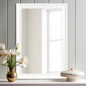 White Wood Mirror for Bathroom,Rectangle Rustic 24 x 36 inch Vanity Mirror for Wall,Wooden Wall-Mounted Hanging Mirror for Entryway,Bedroom or Living Room