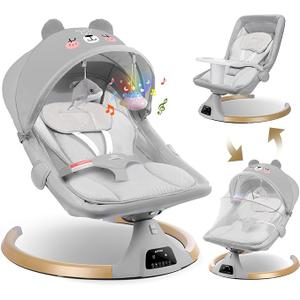 Baby Swings for Infants to Toddler,Baby Swing Newborn 3 in 1 Baby Rocker for Infants with Bluetooth,Remote Control,Removable Dinner Plate,4 Gear Sway Time,Heavy Duty Base Infant Swing for 0-24 Month