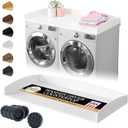 Nedura Washer Dryer Countertop for Washing Machine w/Anti-Vibration Pads &Curved Edge Rails, Premium Bamboo Laundry Countertop, Washer Dryer Topper, Laundry Room Organization, Laundry Accessory-White