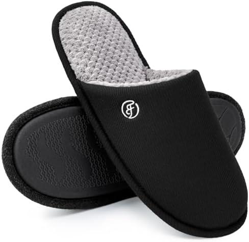 EverFoams Men's Cotton Knit Slippers Lightweight Memory Foam Indoor House Shoes with Anti-Skid Sole 11-12