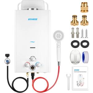 Kohree Tankless Water Heater Propane, 10L 2.64 GPM Portable Tankless Water Heater with Handle, On Demand Instant Hot Water Heater with Overheating Protection, for RV Camping, Pool, Barn & Cabin, White