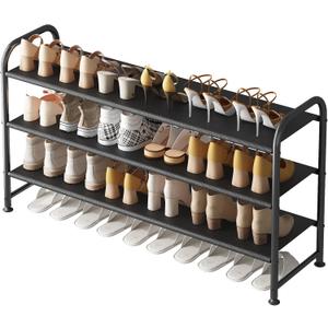 Shoe Rack 3 Tier Long Storage Organizer Wide Metal Shoe Shelf for Closet Entryway Black