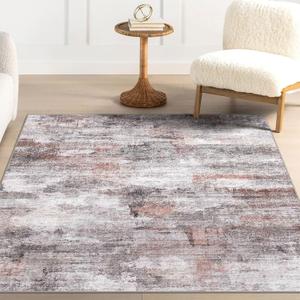 vivorug Washable Rug, Ultra Soft Area Rug 3x5, Non Slip Abstract Rug Foldable, Stain Resistant Rugs for Living Room Bedroom, Modern Fuzzy Rug (Salmon Pink, 3'x5')