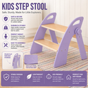 Reeple Wooden 2 Step Stool for Toddlers, Foldable 2Step with NonSlip Pads and Handles, Bamboo Step Stool for Kids Bathroom Sink and Potty Training, Kitchen Helper, Nursery Bedroom (Purple)