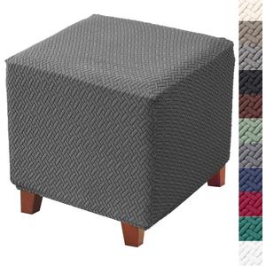 Ottoman Cover Jacquard Stretch Square Slipcover Thick Folding Storage Cover Footstool Protector With Elastic Bottom for Living Room S Dark Gray