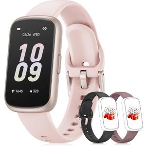 Fitness Tracker with 24/7 Heart Rate Monitor, Sleep Tracker - 3 ATM Waterproof Fitness Watch Calorie Step Counter Smart Watch Includes 3 Sport Bands for Android iOS Women Men, Mystic Rose