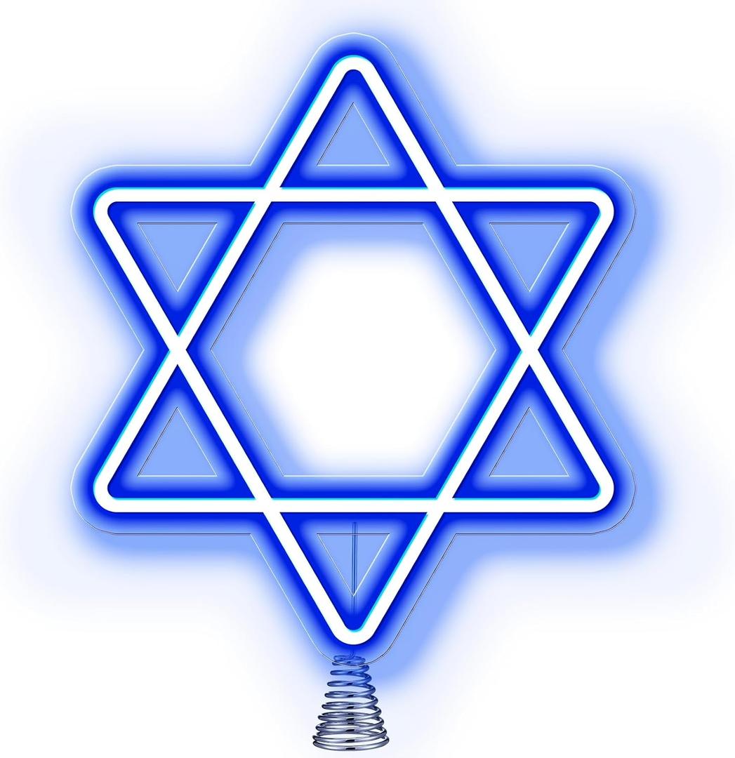 Leriton 16.3 Inches Star of David Hanukkah Tree Topper Hanukkah Decorations Christmas Star Tree Topper Blue Lights USB Power Supply Suitable for Diwali Birthdays Weddings Parties Christmas Tree